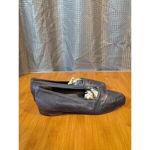 Rick Pallack Snakeskin Navy Blue Loafers Shoes Designer Size 10 Men's (Y06)